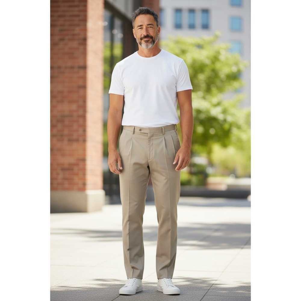 Pro Tour Golf Pant 36x28 Regular‎ Fit Mens Khaki Flat Front  Trousers